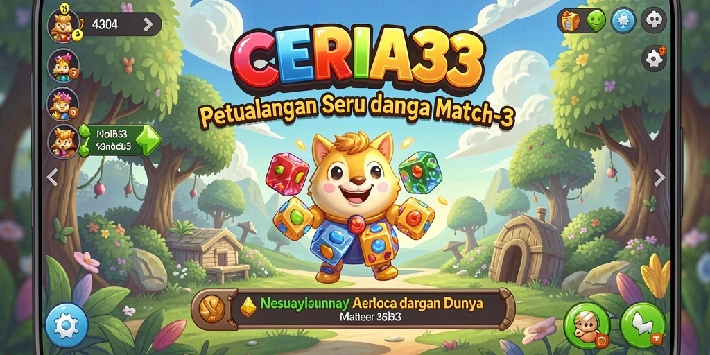 Screenshot CERIA33 menunjukkan gameplay Match-3 yang seru dan menarik.