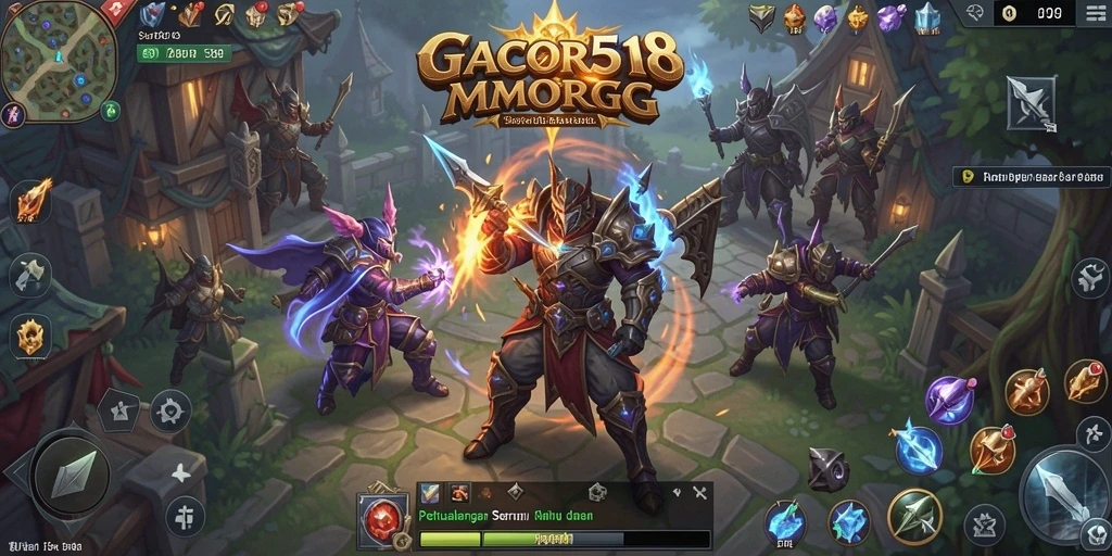 Tangkapan layar gameplay GACOR518 yang menunjukkan pertempuran epik dalam dunia MMORPG.