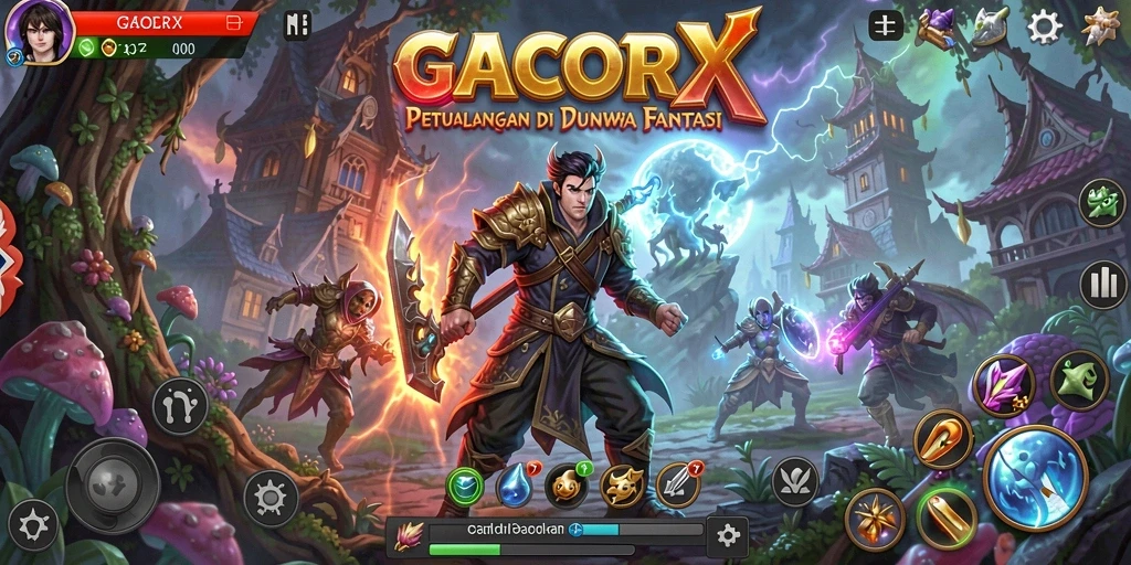 Tampilan gameplay yang menegangkan di dunia fantasi GACORX.