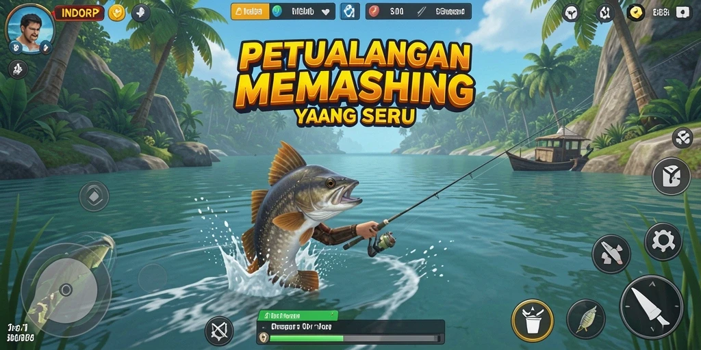 Gameplay INDORP menampilkan pengalaman memancing yang seru dan menyenangkan.