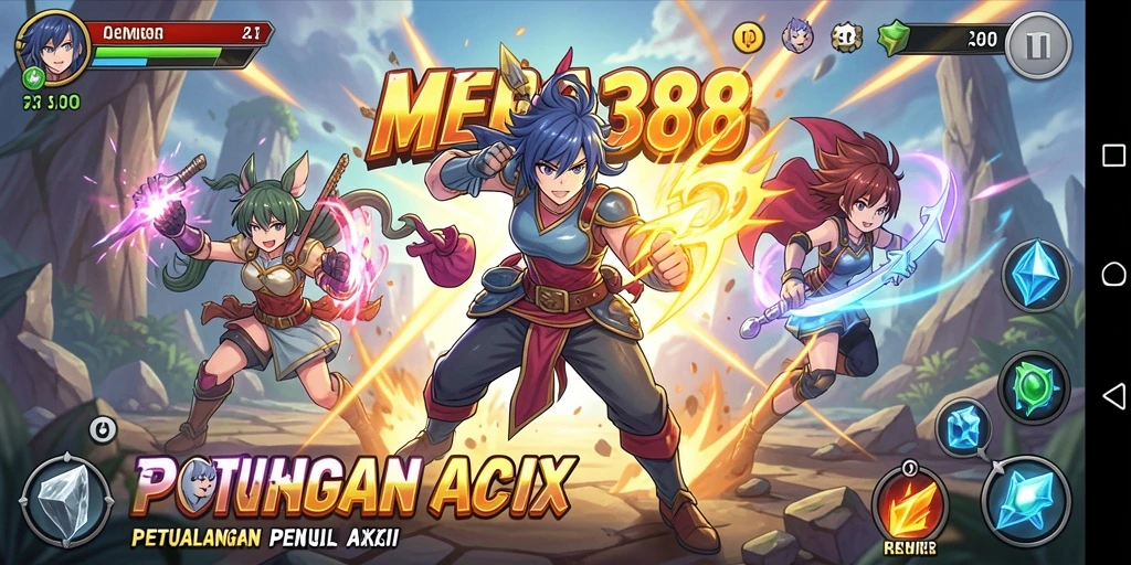 Tampilan gameplay seru dari MEGA388 dengan aksi karakter Anime.