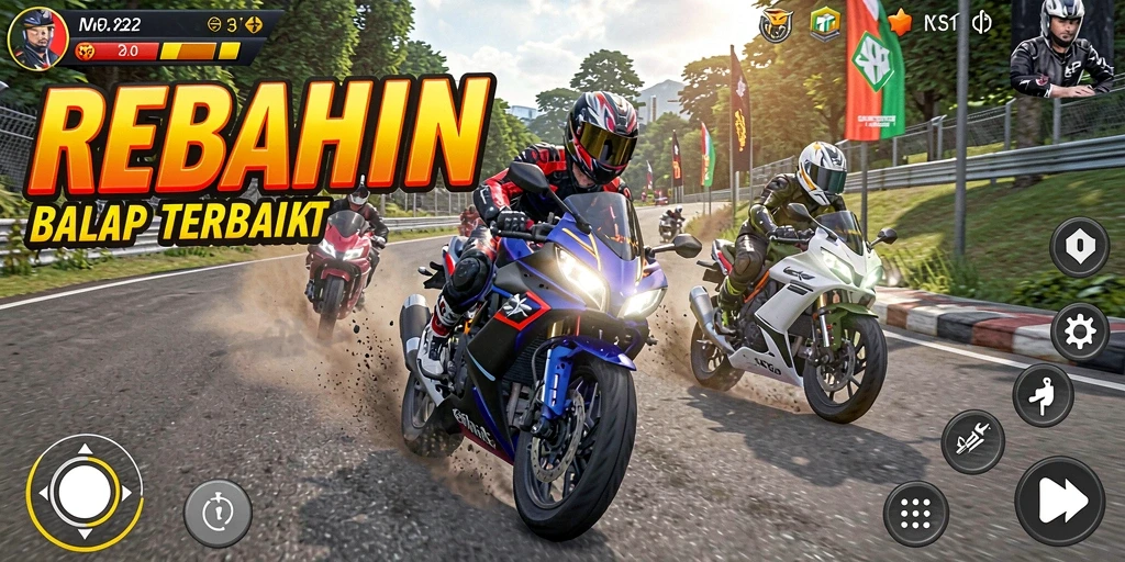 Gameplay balapan motor yang mendebarkan dan menegangkan.