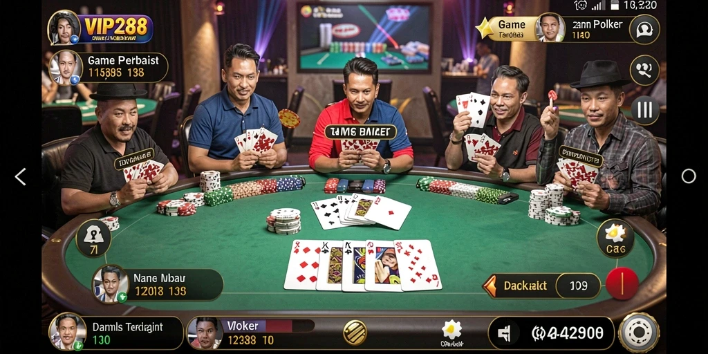 Tampilan screenshot utama dari gameplay Poker yang menarik